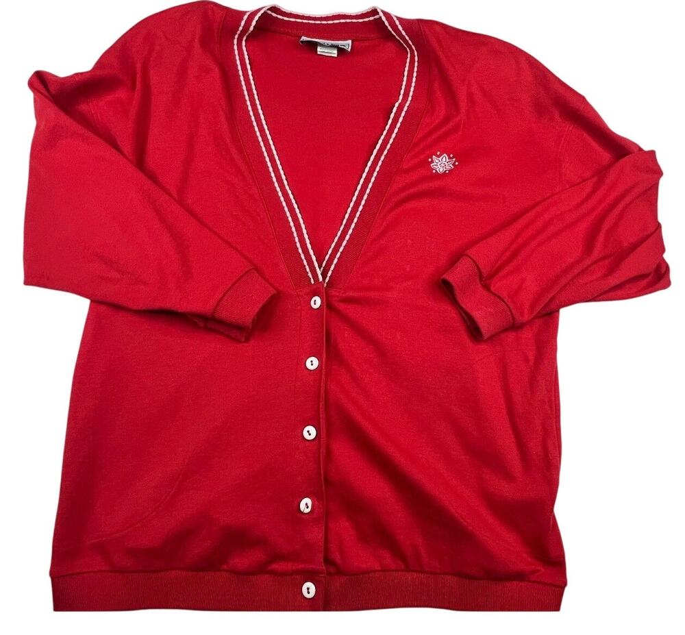 Vintage Catalina Sweatshirt Womens Large Red Button Up Cardigan Long Sleeve Y2K
